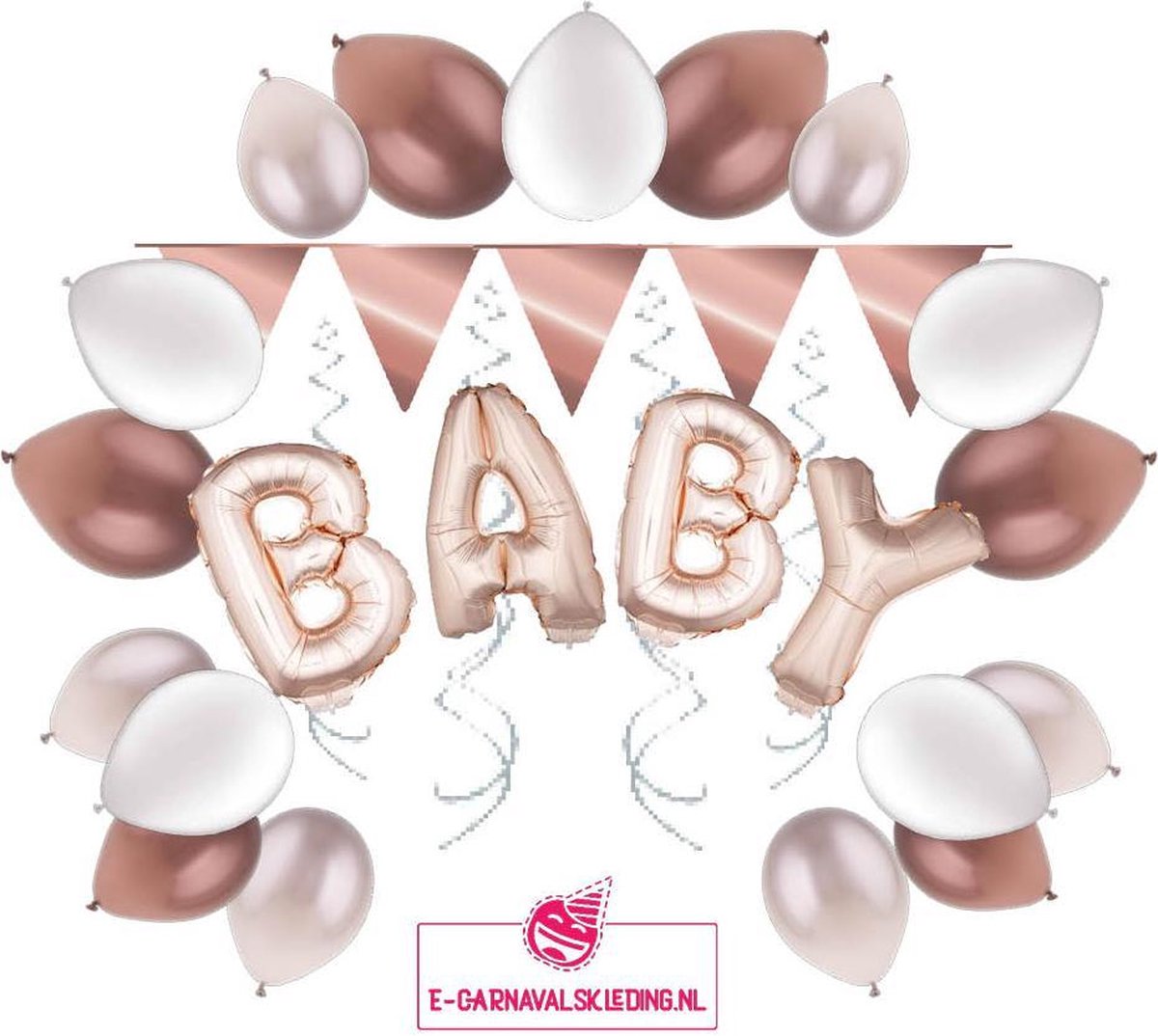 e-Carnavalskleding.nl Babyshower rosé feestversieringspakket Small | Versiering babyshower of geboorte rosé | Geboorte versiering meisje